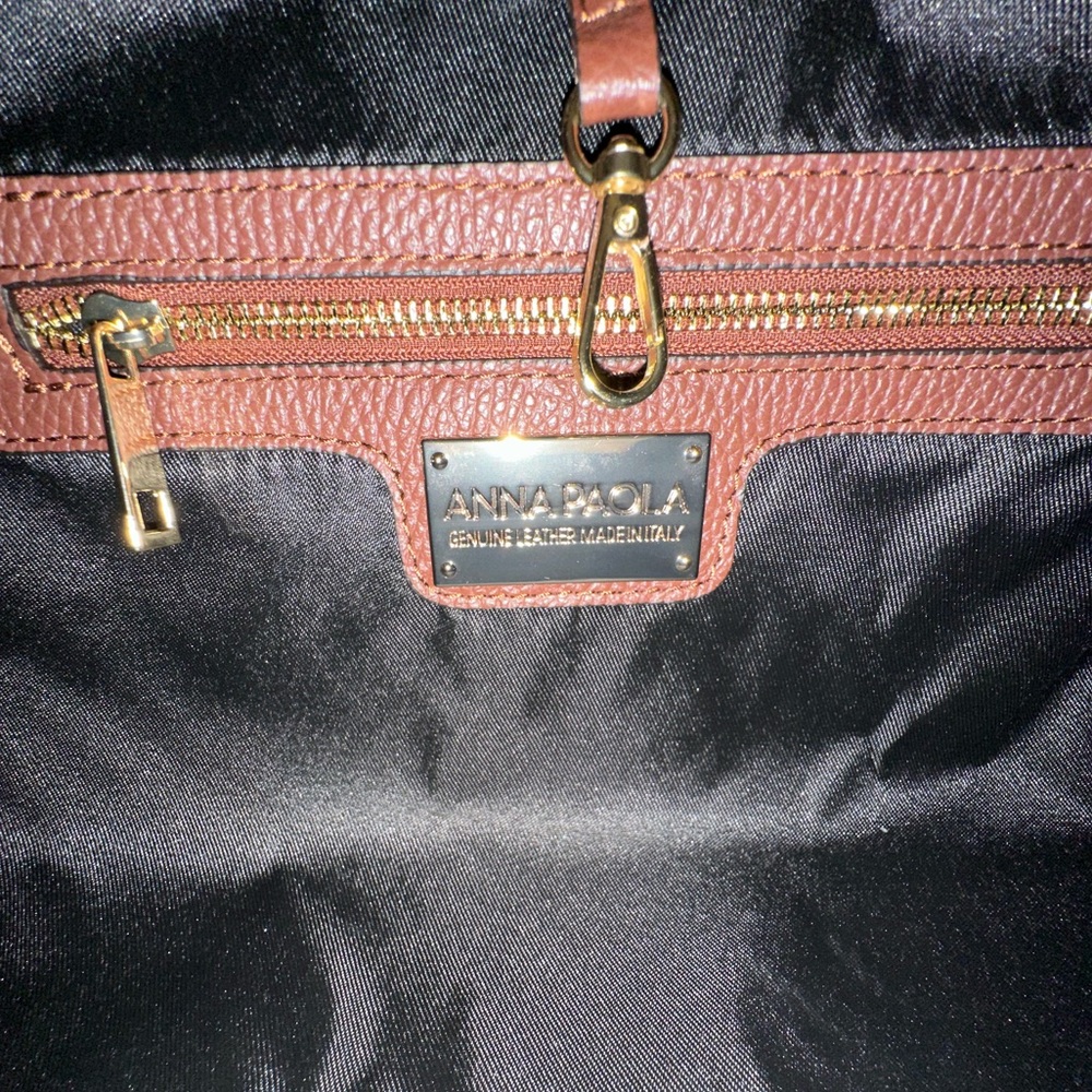 Viral Anna Paola Genuine Bruciato Brown Italian Leather & Suede Satchel Tot… - Picture 6 of 15